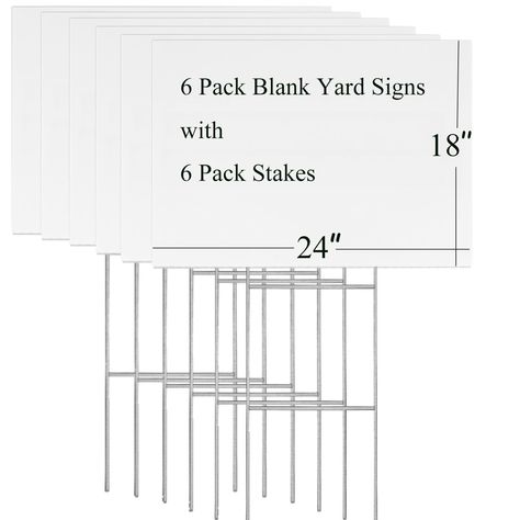 PRICES MAY VARY. 【High Quality】Crafted from high-quality corrugated plastic, these signs are waterproof and wind-resistant for year-round durability. Enhance your outdoor messaging with our set of 6 Blank Yard Signs with Stakes. 【Custom Yard Signs】Our yard signs offer the flexibility to be personalized with erasable markers or waterproof paint pens. With a double-sided design for maximum visibility, these signs are ideal for a wide range of applications, from yard sales to parties and events. 【Ideal Size】The lawn signs with stakes include 6 corrugated plastic board and 6 metal H-stakes, enough to meet your needs. The size of blank yard sign is 18x24 inches, H stake measures 10(W)x24(H) inches. 【Easy Installation】No tools required!Enjoy hassle-free installation with the included H-stakes, m Yard Sale Signs, Erasable Markers, Custom Yard Signs, Waterproof Paint, Plastic Board, Lawn Sign, Corrugated Plastic, Outdoor Signs, Garage Sales