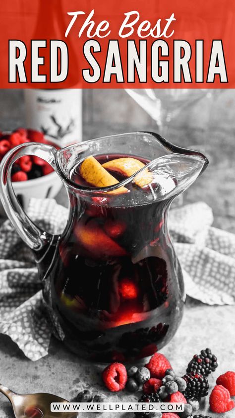 This refreshing red sangria recipe is the absolute best! Citrus, berries, and a splash of brandy make this red wine sangria the ultimate party drink. Red Sangria Recipe, Best Sangria Recipe, Red Sangria Recipes, Red Wine Sangria, Wine Sangria, Sangria Recipe, Red Sangria, Refreshing Drinks Recipes, Peach Juice