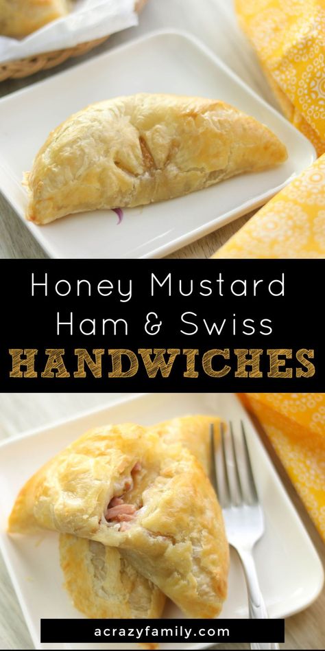 Honey Mustard Ham & Swiss Handwiches are a super fast and easy weekday lunch or dinner idea. Puff pastry transforms into the bread of this ham and swiss cheese sandwich. Swiss Cheese Sandwich, Honey Mustard Ham, Cheesy Chicken Recipe, Ham And Swiss, Cheddar Chicken, Best Bacon, Fennel Salad, Honey Mustard Sauce, Savory Tart