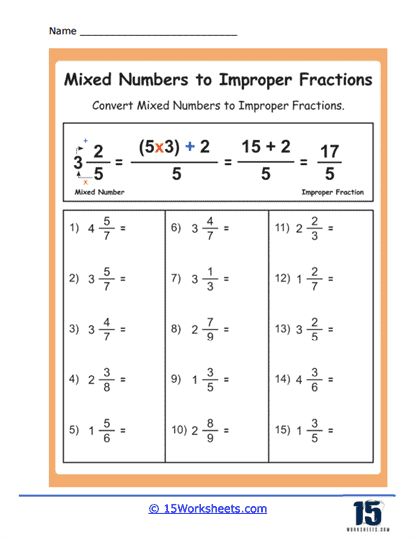 Converting Mixed Numbers To Improper, Mixed Numbers To Improper Fractions, Improper Fractions To Mixed Numbers, Fraction Worksheet, Holiday Science, Kindergarten Social Studies, Improper Fractions, Mixed Numbers, Fractions Worksheets