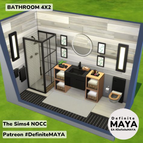 NOCC/ Mod-Free/Need Packs **Functional in gameplay. ***Download from EA gallery #DefiniteMAYA *** Support me on Patreon *** Baños Bloxburg, The Sims 4 Building Ideas, Sims 4 Bathroom, Sims 4 Modern House, Sims 4 Houses Layout, Lotes The Sims 4, Sims Free Play, Sims Houses, Sims 4 House Plans