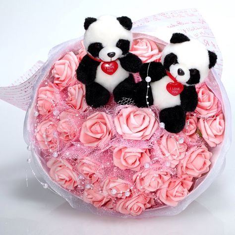 Pink rose panda bouquet Panda Bouquet, Flower Boquet, 8. Mart, 8 Mart, Flower Bouquets, Rose Bouquet, Pink Rose, Flowers Bouquet, Bouquets