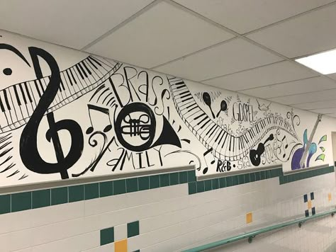 Painting the hallway at my school. Murals always make an elementary school better! #musicwithmini #mural #paintedwalls #musicmural Musical Mural Ideas, Hotel Mural Wall Art, Music Mural Ideas, Music Room Mural, Music Murals Ideas Wall Art, Mural Ideas School, School Murals Highschool, School Murals Hallways, Elementary School Murals