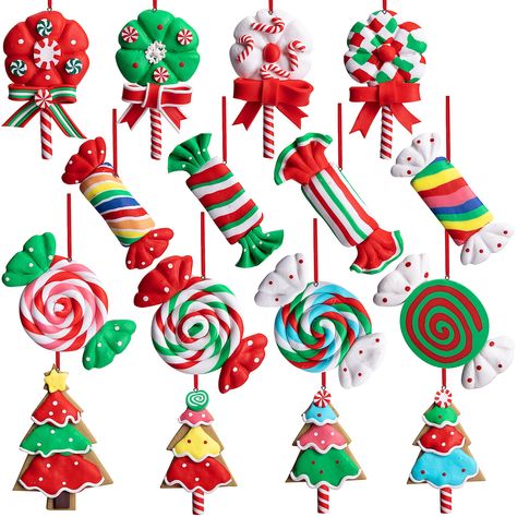 PRICES MAY VARY. Christmas Decoration: Our Christmas tree hanging ornaments are designed in various candy shapes, exquisite color and shape matching, looks like real candy. Sweet lollipop ornaments very in line with the Christmas theme, bring a warm and cheerful Christmas atmosphere to your home. Durable Material: These Christmas candy ornaments are mainly made of soft pottery, reliable to use, not easy to fade, can be used for a long time. If you smell the product when you open it, don't worry, Christmas Lollipop Decorations, Lollipop Ornaments, Candy Shapes, Christmas Boards, Candy Cane Sleigh, Christmas Candies, Candy Christmas Tree, Christmas Lollipops, Cow Ornaments