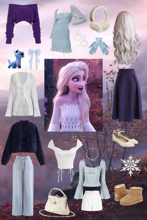 elsa disney oufit inspo board Elsa Inspired Outfit Women, Elsa Frozen 2 Disneybound, Elsa Frozen Costume Women, Elsa Casual Outfit, Modern Elsa Outfit, Elsa Inspired Outfit Casual, Frozen Inspired Outfits For Women, Elsa Modern Outfit, Outfits Inspired By Disney Princesses