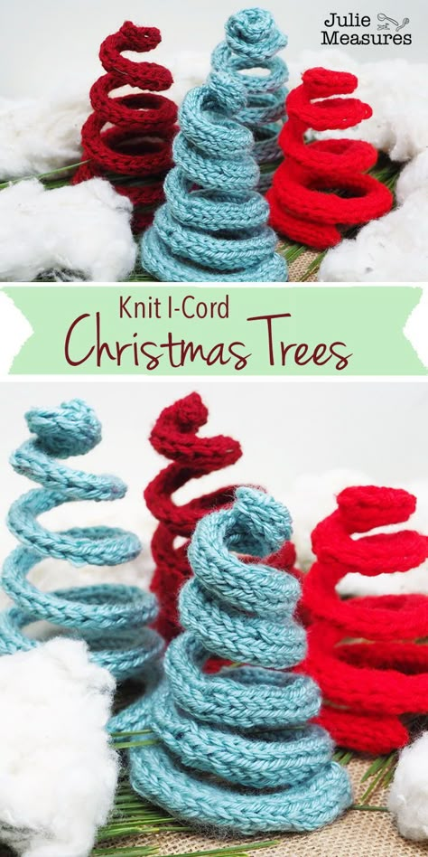 Knit Christmas Tree, Christmas Knitting Projects, Knit Christmas Ornaments, Knitted Christmas Decorations, Christmas Knitting Patterns Free, Spool Knitting, Loom Knitting Projects, Knitted Wire, French Knitting