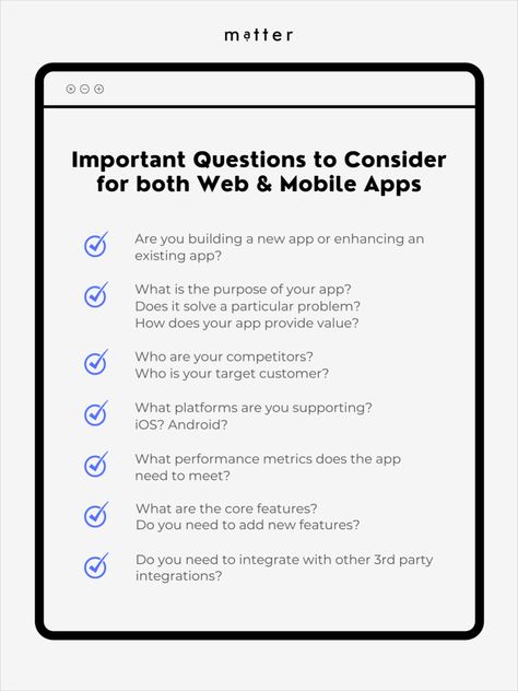 When starting the process of building Web and Mobile Apps consider some of these questions before you begin! 

#product #dev #productstudio #productstrategy #productmanagement #softwaredevelopment #productdesign #designthinking #makeitmatter #matterproductstudio #ourservices #webapps #customapps #mobileapps #checklist Apps Development, Data Warehouse, Startup Business Plan, Target Customer, Mobile Apps, Start Up Business, Business Plan, Design Thinking, Web App