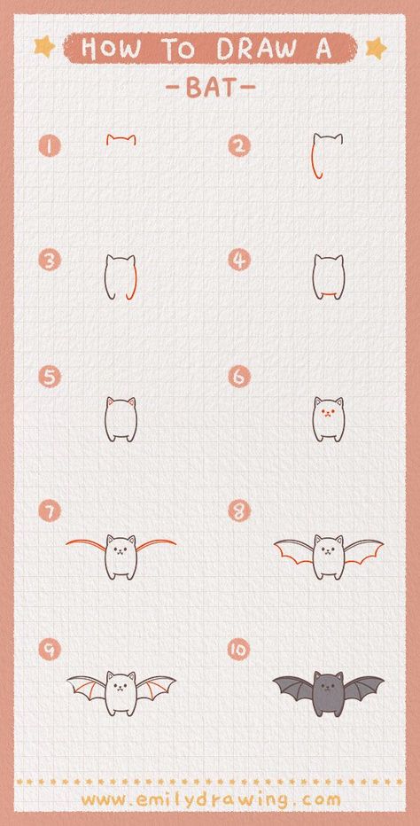 How to Draw a Bat for Beginners, 6 Examples! Bat Drawing Step By Step, Kawaii Drawing Tutorial Step By Step, How To Draw Bats Easy, Simple Drawing Tutorial Step By Step, Cute Bat Doodle, Animal Drawing Tutorial Step By Step, Simple Animal Drawings Step By Step, Cute Bat Drawing Easy, Learn How To Draw Step By Step