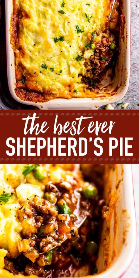 Homemade shepherd's pie is the ultimate comfort food. This simple recipe is made completely from scratch like the traditional, but uses ground beef instead of lamb for a more budget friendly family meal. Filled with healthy vegetables and super comforting flavors, this is the casserole recipe you've been waiting for this fall! Easy, filling, healthy and delicious. | #recipes #comfortfood #fallrecipes #casserole #beef #casserolerecipes #familyfriendly #kidfriendly #familyrecipes #casseroles Homemade Shepherd's Pie, Shepherd's Pie Recipe, Shepherds Pie Recipe, Diner Recept, Comfort Food Southern, Comfort Food Recipes Dinners, Easy Comfort Food, Shepherd's Pie, Healthy Comfort Food