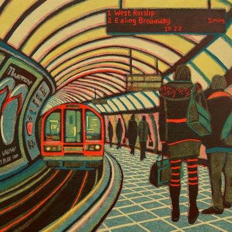 Gail Brodholt, Lino Inspiration, Metro Art, London Underground Tube, Tube Train, Underground Tube, Arte Indie, London Artist, Gcse Art