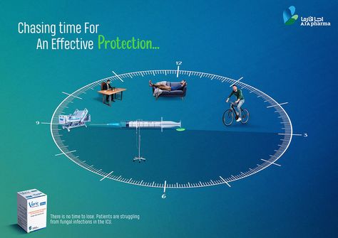 AJA Pharma: Chasing time to save their lives. • Ads of the World™ | Part of The Clio Network Time Creative Ads, Pharma Ads, Medicine Ads, Means Of Communication, Ad Of The World, Creative Advertising Design, Eye Test, Ads Of The World, Fungal Infection