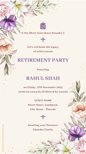 Floral Retirement & Farewell Party Invitation Retirement Invitation Card, Farewell Invitation, Farewell Party Invitations, Modern Traditional Style, Retirement Party Invitation, Beautiful Birthday Wishes, Retirement Invitation Template, Retirement Invitation, Farewell Cards