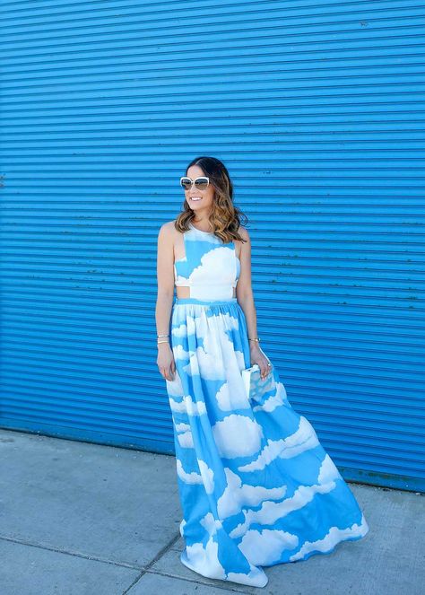 Cloud-print Mara Hoffman maxi dress Sky Inspired Dress, Sky Inspired Fashion, Cloud Dresses, Cloud Outfit, Cloud Fashion, Cloud Costume, Finding Style, Chicago Street Art, Rainbow Wedding Dress