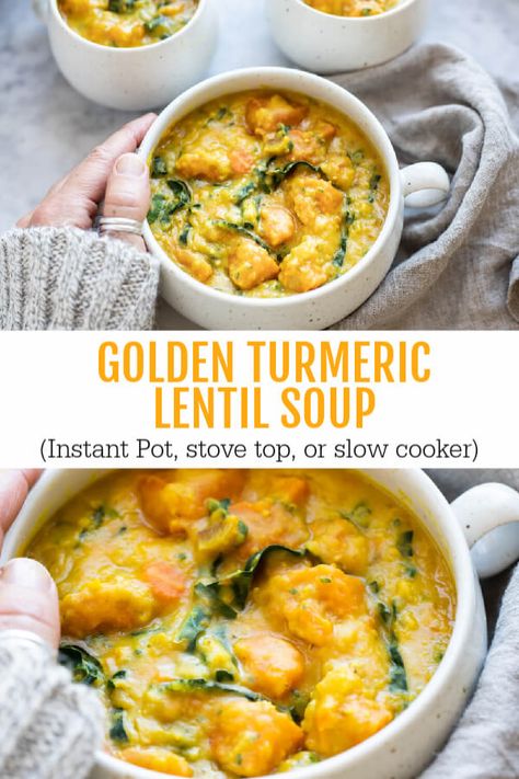 Instant Pot Broth Soup, Potato Kale Soup Vegetarian, Lentil Turmeric Soup, Lentil Sweet Potato Chili, Golden Lentil Soup, Pregnancy Soup, Kale Lentil Soup, Lentil Soup Instant Pot, Broth Instant Pot