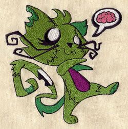 Zombie Kitty design (UT3418) from UrbanThreads.com    Try out the outlines only Zombie Kitty, Urban Threads, Embroidered Canvas, Kitchen Tea, Tea Towels, Zombie, Brain, Towels, Embroidery Designs