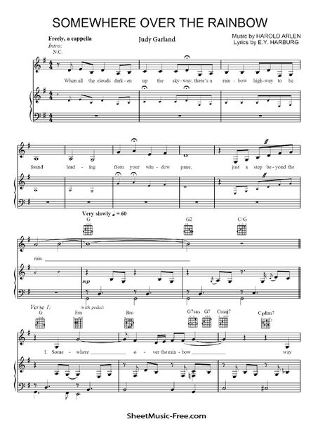 Download Somewhere Over The Rainbow Sheet Music PDF Judy Garland (from The Wizard of Oz) Rainbow Piano, Piano Sheet Music Pdf, Free Piano Sheet Music, Back To School Worksheets, Rainbow Music, Free Piano, Violin Sheet, Song Sheet, Music Chords