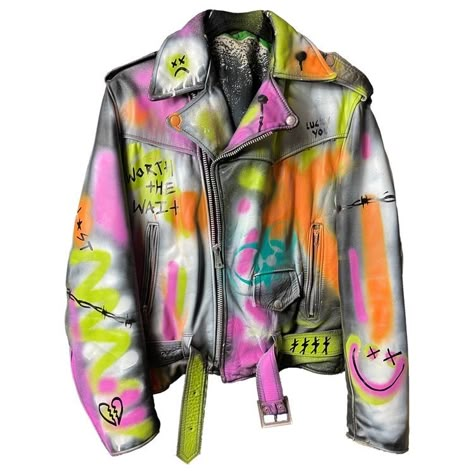 Diy Leather Jacket, Hand Painted Leather Jacket, Customised Clothes, Painted Leather Jacket, Stephen Sprouse, Toxic Waste, Drip Drip, Painted Jacket, Spray Paints