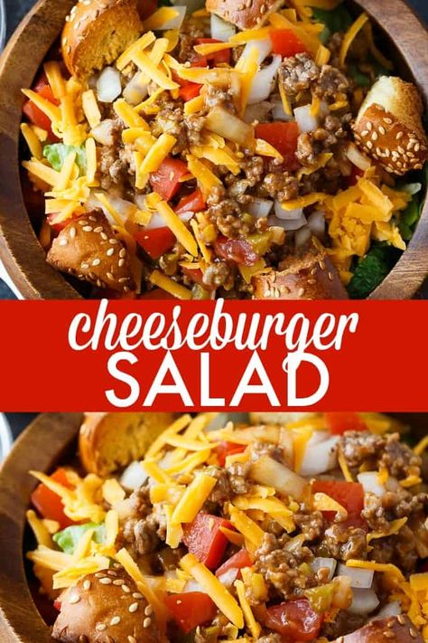 Fruit Salad Recipe Cool Whip, Cheeseburger Salad Recipe, Cheeseburger Salad, Cheeseburger Recipe, Fruit Salad Recipe, Filling Dinner, The Bun, Fruit Salad Recipes, Dinner Salads