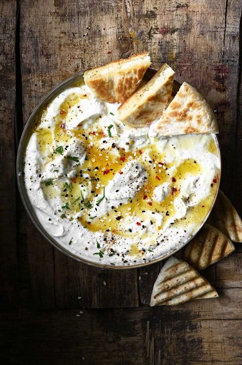 Whipped feta dip with spicy honey Recipe on Food52, a recipe on Food52 Best Dip Appetizers, Whipped Burrata Dip, Whipped Burrata, Serving Dumplings, Whipped Feta Dip, Dips Recipes, Fingerfood Party, Feta Dip, Queso Feta