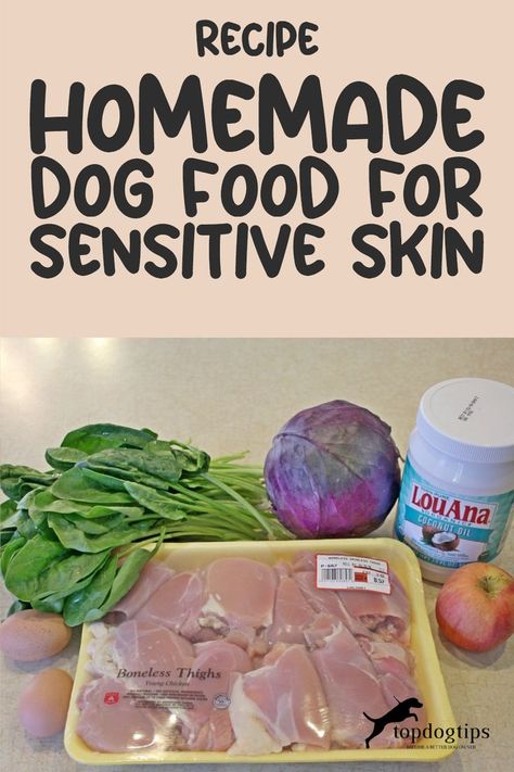 Recipe: Homemade Dog Food for Sensitive Skin Homemade Dog Food Recipes Sensitive Stomach, Dog Food For Skin Allergies, Dog Food Recipes Crockpot, Food For Dry Skin, Dog Cake Recipes, Dog Food Recipe, Recipes With Yeast, Pet Treats Recipes, Diy Dog Food