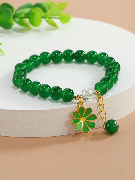 Collar Verde, Girly Bracelets, Ankle Bracelets Diy, Green Beaded Bracelets, Embellished Fashion, Trending Bracelets, Green Bracelet, Fancy Jewellery Designs, Bracelets Design