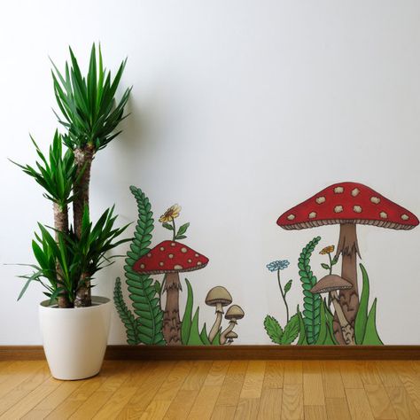 Garden Fence Art, Mushroom Paint, Garden Mural, Large Mushroom, School Murals, Bedroom Murals, Fence Art, Bedroom Wall Paint, Wall Murals Painted