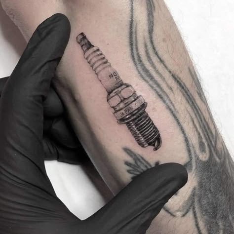 Check Engine Light Tattoo, Sparkplug Tattoo, Mechanic Tattoo Design, Spark Plug Tattoo, Spark Tattoo, Plug Tattoo, Piston Tattoo, Engine Tattoo, Vegas Tattoo