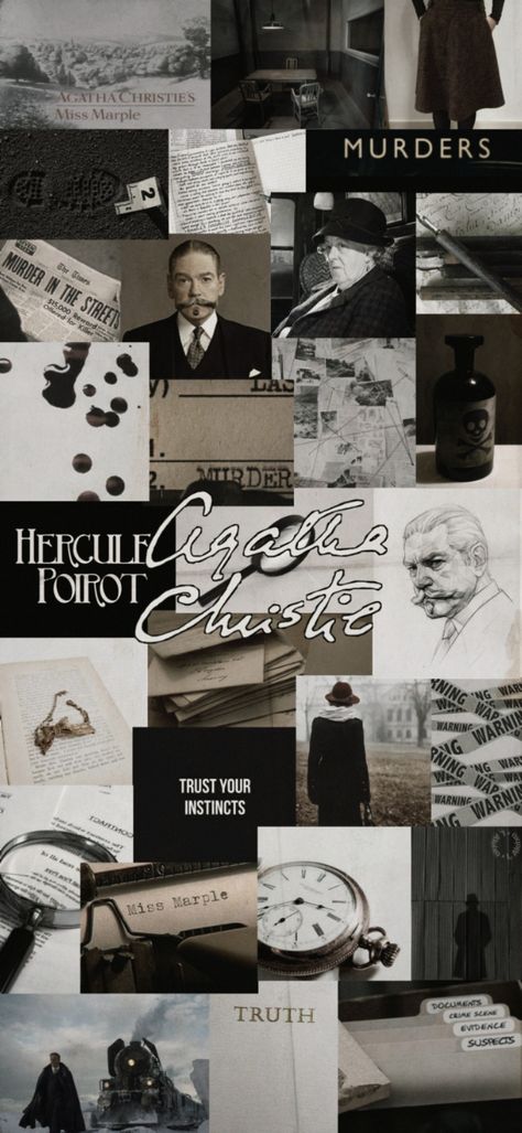 Hercule Poirot Miss Jane Marple Detective aesthetic Wallpaper Mystery Crimes Books Agatha Christie Agatha Christie Poirot, Hercule Poirot Wallpaper, And Then There Were None Fanart, Agatha Christie Miss Marple, Mystery Aesthetic Wallpaper, Detective Wallpapers Aesthetic, Classic Literature Aesthetic Wallpaper, Detective Aesthetic Wallpaper, Miss Marple Aesthetic