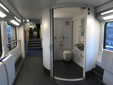 Toilet on a Swiss Train. Don't even think of comparing it with... Train Bathroom, Toilet Lighting, Swiss Train, Train Interior, Cap Holder, Compact Living, Train Rides, Bathroom Interior Design, Buses