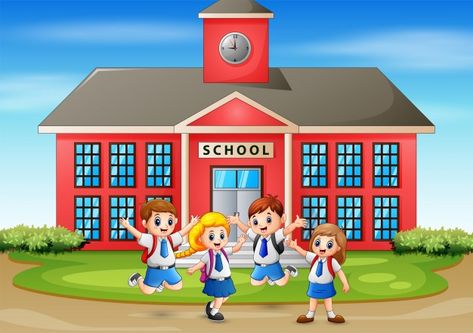 Aluno feliz em frente ao prédio da escol... | Premium Vector #Freepik #vector #escola #educacao #construcao #natureza School Illustration, Learning English For Kids, Happy Students, School Clipart, School Admissions, Primary Students, School Yard, Happy Boy, Nursery School