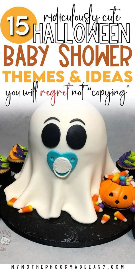 October Shower Ideas, Little Boo Baby Shower Ideas Cake, A Little Boo Is Almost Due Balloon Arch, Halloween Baby Sprinkle Ideas, October Baby Shower Ideas Spooky, Halloween Baby Shower Cakes For Boys, Baby Shower Halloween Theme Boy, Halloween Boy Baby Shower Ideas, Halloween Baby Shower Food Ideas