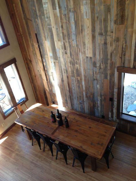 Barnwood table... Barnwood wall❤ Barnwood Interior Walls, Vertical Barnwood Wall, Rough Cut Lumber Walls, Vertical Wood Walls, Vertical Wood Accent Wall, Vertical Wood Wall, Barnwood Walls, Live Edge Wall, Hardwood Floor Care