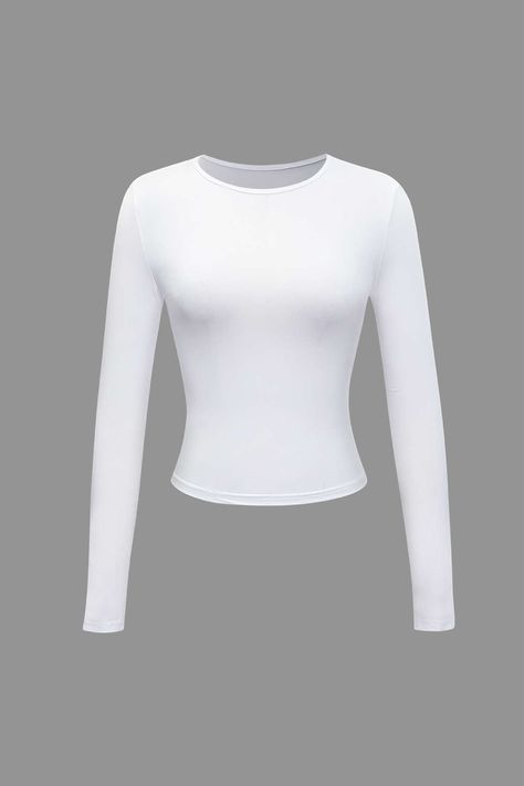 This item is  			In Stock 		 		 			We will ship your item right away. 		 	  	 	Details 		 			Occasion 			Casual 		 		 			Category 			Tops 		 		 			Composition 			95% Polyester, 5% Spandex 		 		 			Sheer 			Not Sheer 		 		 			Color 			White, Blue, Black 		 	   Size & Fit    Measured in sizeS    Length:18.5"    Bust:30.7"    Sleeve:22.2"    Fit:Slim Fit     Stretch:Low Stretch Slim Long Sleeve Shirt, White Fitted Top Outfit, White Long Sleeved Top, Long Sleeve Basic Top, Simple White Top, Long Sleeve Basics, Slim Fit Long Sleeve Top, White Fitted Top, White Full Sleeve Top