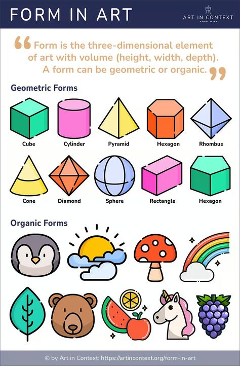 Form in Art - Exploring the Element of Form through Examples Elements Of Art Form Examples, Form In Art, Form Example, Principles Of Art, Principles Of Design, Elements Of Design, Shape And Form, Elements Of Art, Teaching Art