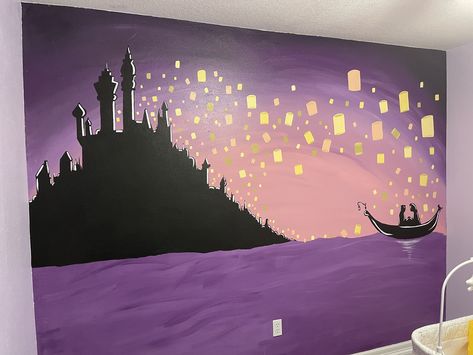 Tangled Nursery Theme Rapunzel, Tangled Rapunzel Room Decor, Tangled Themed Nursery, Rapunzel Themed Room, Tangled Themed Room, Tangled Nursery Theme, Disney Theme Bedroom, Rapunzel Wall Painting, Tangled Room Decor