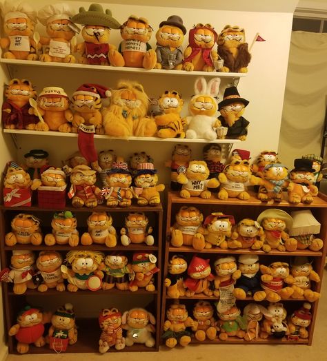 Garfield Room, Plush Shelf, Garfield Collection, Garfield Plush, Fat Orange Cat, Garfield Pictures, Garfield Images, Vintage Garfield, Garfield Cat