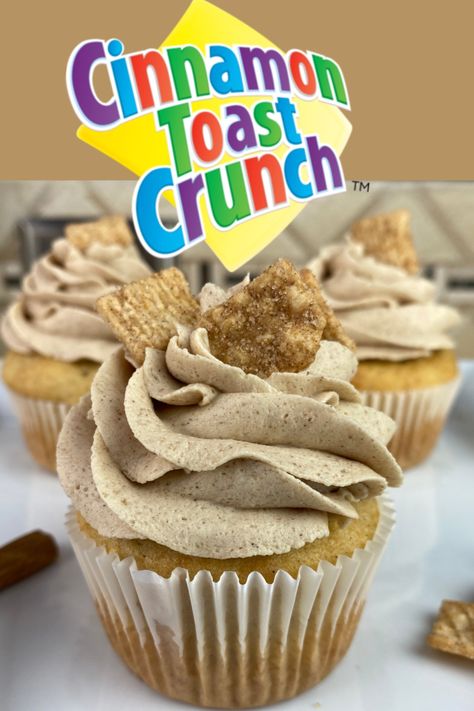 Cinnamon Toast Crunch Cupcakes Recipe, Cinnamon Toast Cupcakes, Cereal Cupcakes Ideas, Chocolate Crunch Cupcakes, Cereal Recipes Desserts, Cinnamon Toast Crunch Treats, Cinnamon Toast Crunch Cupcakes, Cereal Cupcakes, Cereal Cake