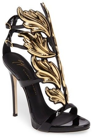 Women's Giuseppe Zanotti 'Cruel' Wing Sandal -A scene-stealing Italian sandal in an iconic Firewings silhouette is crowned with a dramatic crescendo of polished flames and lifted by a sky-high stiletto heel. Zanotti Heels, Giuseppe Zanotti Heels, Prom Heels, Giuseppe Zanotti Shoes, Stiletto Shoes, Womens Shoes High Heels, Fashion Heels, Designer Heels, Womens Shoes Wedges