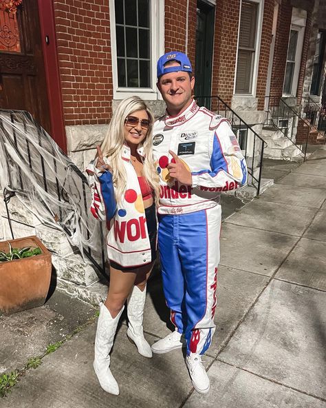 Couple costumes Ricky Bobby talladega nights Race Car Halloween Costume Couple, Talidaga Nights Halloween Costume, Racing Couple Costume, Couple Halloween Costumes Race Car, Talladega Nights Halloween Costume, Taladaganights Couple Costume, Cars Halloween Costume Couple, Ricky Bobby Costume Women, Ricky Bobby Halloween Costume