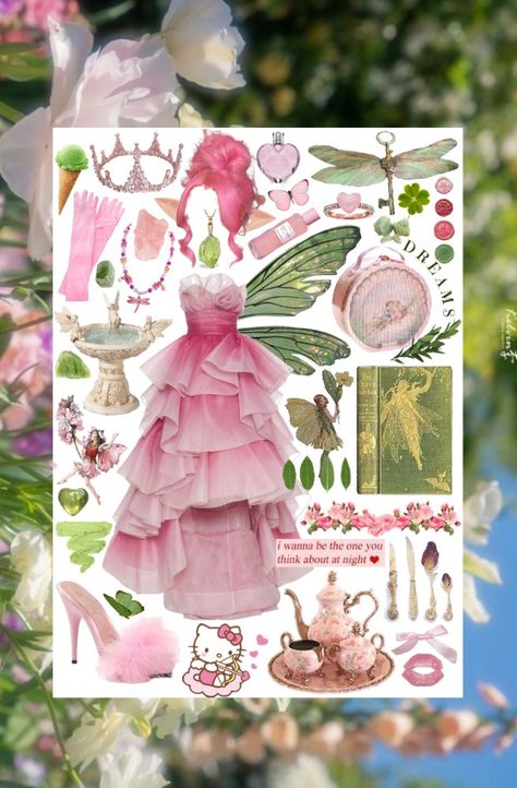 Pink Garden Fairy Costume, Pink Fairycore Outfits, Pink And Green Aesthetic Outfits, Green Aesthetic Fairy, Fairy Dress Outfit, Aesthetic Fairy Costume, Aesthetic Fairy Wings, Fairy Core Aesthetic Outfits, Flora Cosplay