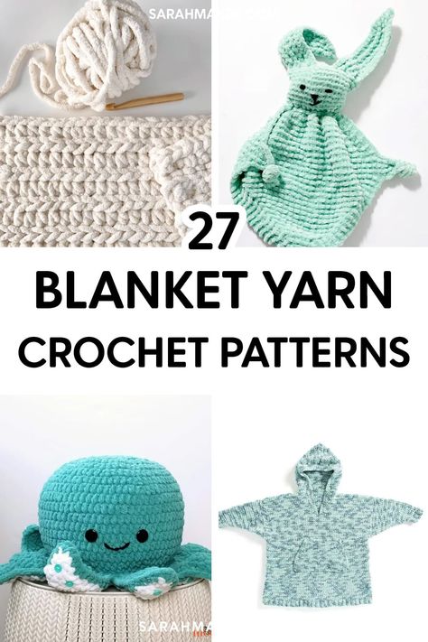 27 Free Crochet Patterns to Make with Bernat Blanket Yarn Baby Yarn Projects, Blanket Yarn Crochet Patterns, Bernat Blanket Yarn Patterns, Blanket Yarn Patterns, Blanket Yarn Crochet, Chunky Yarn Patterns, Chunky Yarn Crochet Pattern, Crochet Blanket Yarn, Bernat Baby Yarn