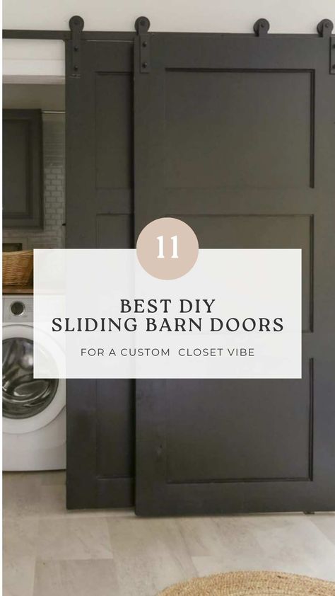 How To Make Barn Doors for a Closet: 11 Best Ways Sliding Barn Door Wardrobe, Barn Doors Small Closet, Turn Closet Doors Into Barn Doors, Barn Door Laundry Room Closet, Single Barn Door Laundry Room, Black Sliding Barn Doors, Sliding Closet Doors Modern, Utility Room Barn Door, Simple Barn Doors