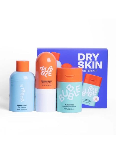 Bubble Skin care 3-Step Hydrating Routine Bundle, for Normal to Dry Skin. Bubble Dry Skin, Bubble Skincare Products, Skin Care Bubble, Sephora Skin Care For Kids, Bubble Skincare For Kids, Skin Care Basket, Skin Care For Kids, Bubble Skin Care, Preppy Skin Care