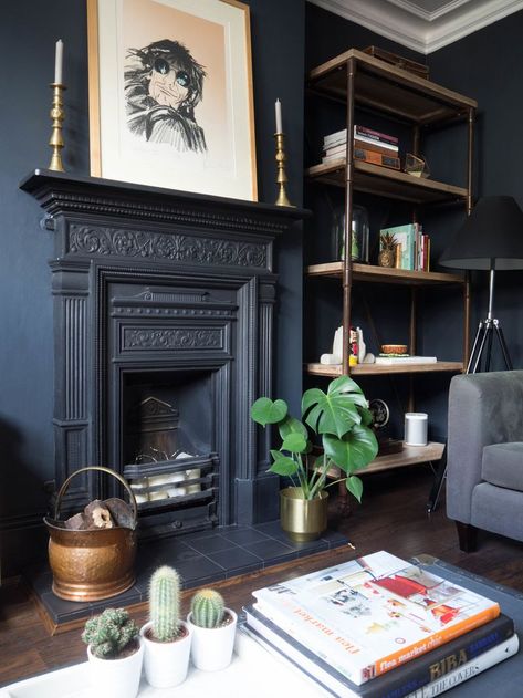 Gold Fireplace, Dark Lounge, Black Bedrooms, Victorian House Interiors, Room Colours, Victorian Living Room, House Of Hackney, Dark Living Rooms, Victorian Bedroom