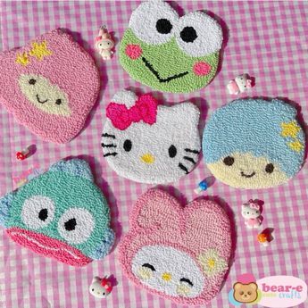 #sanrio #sanriocore #sanrioaesthetic #hellokitty #mymelody #kiki #lala #littletwinstars #hangyodon #keroppi #coasters #punchneedle #punchneedlecoaster Sanrio Punch Needle, Needle Punch Ideas, Punch Needle Aesthetic, Punch Needling, Easy Punch, Kiki Lala, Crafty Hobbies, Hello Kitty Crafts, Cute Coasters