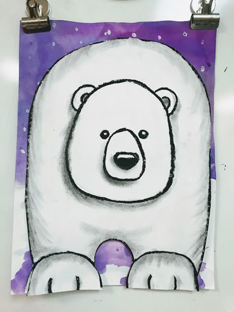 Elements of the Art Room: 2nd grade Polar Bears, elementary art lesson, winter art lesson for kids, art lesson for kids, #elementaryart #art #polarbear #artlesson #winterart #winter #value #2ndgradeart Art 2nd Grade, Winter Kunst, January Art, Classe D'art, Winter Art Lesson, First Grade Art, Art Spatial, Polar Bear Art, 2nd Grade Art