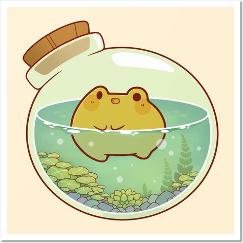 Round little froggy in a potion! Perfect to take on adventures with you :) -- Choose from our vast selection of art prints and posters to match with your desired size to make the perfect print or poster. Pick your favorite: Movies, TV Shows, Art, and so much more! Available in mini, small, medium, large, and extra-large depending on the design. For men, women, and children. Perfect for decoration. Cute Frogs Art, Mini Art Ideas, Cute Easy Art, Art Inspiration Drawing Ideas, Cute Bee Art, Round Frog, Frog Posters, Frog Artwork, Cute Kawaii Art