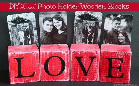 DIY "Love" Wooden Blocks via momendeavors.com. Can be used as photo holders or left plain. Perfect for #ValentinesDay or a fun #wedding gift! Valentine Blocks, Diy Photo Holder, Cottage Diy, Best Valentine Gift, Wood Block Crafts, Block Craft, Picture Holders, Chic Cottage, My Funny Valentine