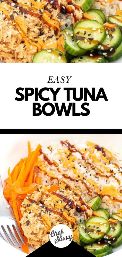 Tuna Bowl Recipe, Spicy Tuna Bowl, Tuna Bowls, Spicy Tuna Recipe, Tuna Sushi Bowl, Tuna Poke Bowl Recipe, Tuna Lunch, Healthy Tuna Recipes, Tuna Bowl