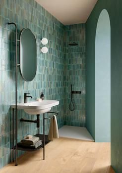 Teal Bathroom Accessories, Teal Bathroom Ideas, Teal Bathroom Decor, Green Tiles, Teal Bathroom, Brick Decor, Porcelain Wall Tile, Zellige Tile, Helsingborg